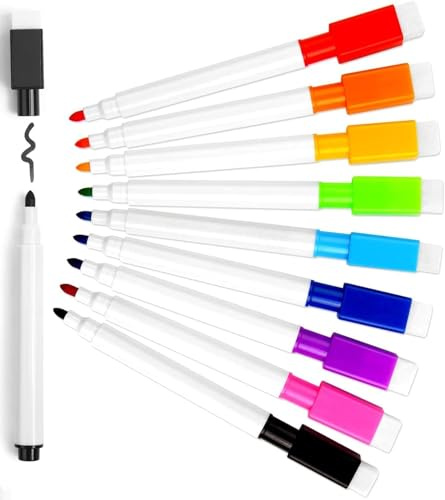 VEYLIN Whiteboard Markers and Eraser Set,10PCS Mini Whiteboard Pens Fine Tip Colour Whiteboard Pen for Dry Erase & Wet Erase Markers