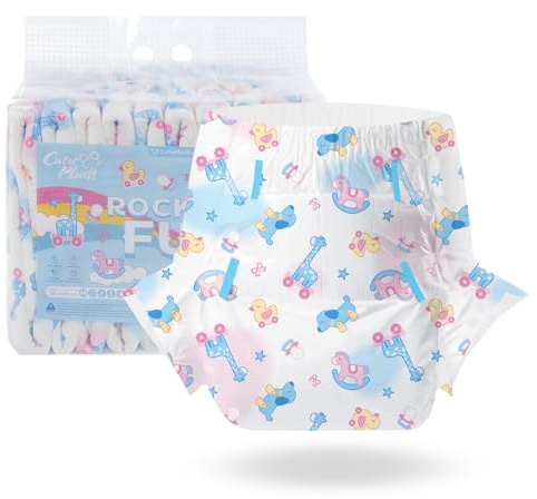CutiePlusU Windeln für Erwachsene 10 Stück, Einweg-Inkontinenzslip mit Laschen für Frauen und Männer, maximale Saugfähigkeit über Nacht- Rocking Fun (Groß 37-47)