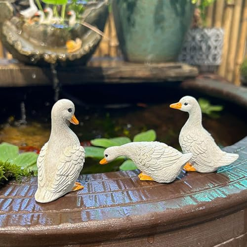KARLOR Juego de 3 figuras de pato, decoración de jardín, patitos, estatuas pequeñas, para acuario, maceta, decoración, patos, figuras de pato, escultura, estanque de jardín, planta en maceta, peces