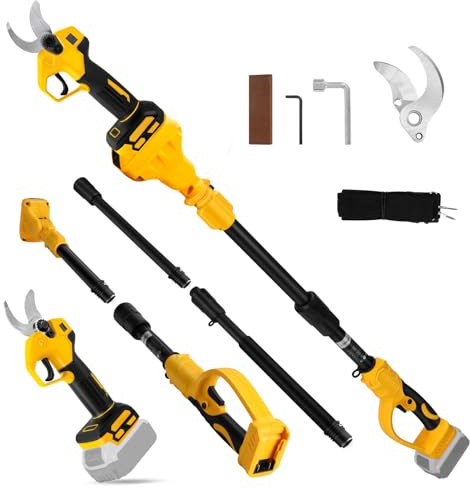 Cordless Pruning Shears Compatible with Dewalt 20V, Electric Pruning Shears with Extension Pole up to 4.57m Range, LCD Display 30 mm Battery Pruning Shears & Loppers for Garden (No Battery)