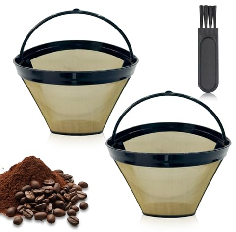 Goldtonfilter Kaffee Dauerfilter, Tasse Edelstahl Kaffee Filter Mesh Korb Waschbar Kaffeefilter mit Bürste Permanentfilter Mesh Korb Waschbar für Meiste Kaffeemaschine