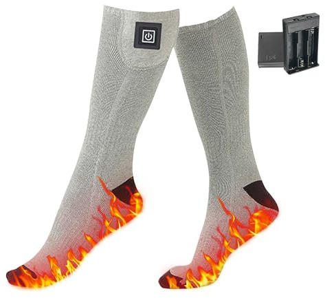 Battery Powered Heated Socks for Men & Women - Washable Foot Warmers with 3 Heat Settings, Thermal Winter Socks for Outdoor Skiing, Camping, Hiking (Gray)