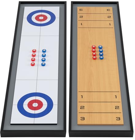 COSTWAY 2 en 1 Jeu de Shuffleboard et Curling Portable avec 8 Palets Roulants, Jeu de Palets Double Face pour Adultes Enfants pour Fête Bar Salle de Jeux, 114x32 cm