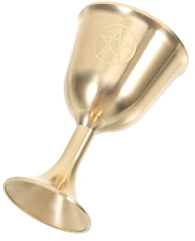 Healvian Copa de Altar de Latón Macizo Pentagrama Grande, Cáliz Ritual para Ofrendas de Vino y Agua, Diseño Esotérico Vintage para Ceremonias Espirituales y Decoración Mística