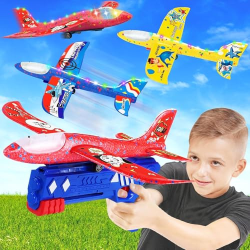 NCKIHRKK Aereo Polistirolo per Bambini, 3 Pezzi Aereo Giocattolo con Pistola Catapulta, Sport all'Aperto Giardino Giochi per Bambini 3 4 5 6 7 8 Anni, Regalo Bambino 3 4 5 6 7 8 Anni
