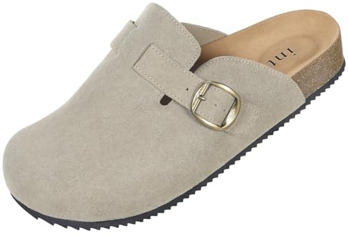 Intini Mens Suede Clogs Leather Mules Cork Footed Size, Taupe, UK10