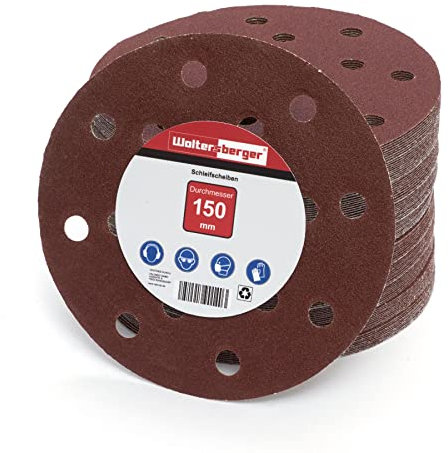 Woltersberger® 50 Stück Exzenter Schleifscheiben Ø 150mm | Körnung P40 | 15 Loch in rot | Schleifpapier für optimales schleifen, vielseitig einsetzbar