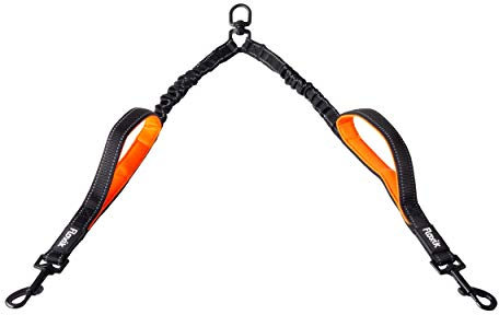 Floxik Doppelleine klein | Flexible, reflektierende Premium Hundeleine für Zwei Hunde zum Koppeln mit Kurzhalter Schwarz