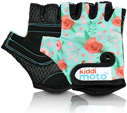 KIDDIMOTO Kinder Fahrradhandschuhe Fingerlose für Jungen und Mädchen/Fahrrad Handschuhe/Bike Kinder Handschuhe - Blumen - S (2-5y)