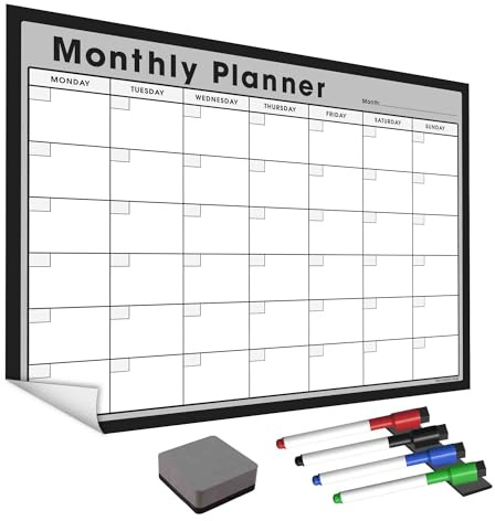 WallTAC Månatlig väggplanerare (420 x 297 mm) | Vit tavla, självhäftande och återanvändbar kalender | 4 whiteboardpennor och suddgummi ingår
