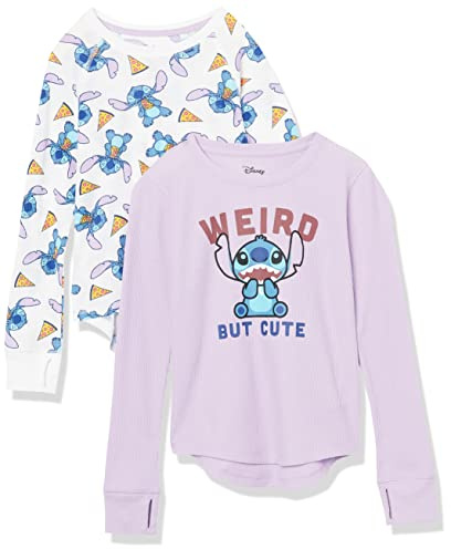 Amazon Essentials Disney | Marvel | Star Wars | Frozen Camisetas Térmicas de Manga Larga Niña, Pack de 2, Stitch Pizza, 2 años