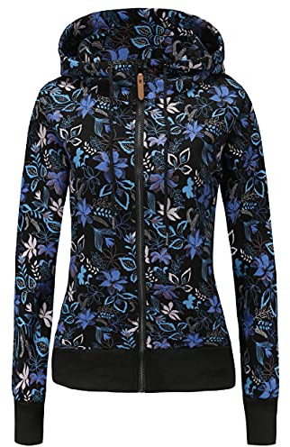TrendiMax Sweat à capuche zippé pour femme - Veste à capuche - Pour l'hiver., Fleurs noires., M