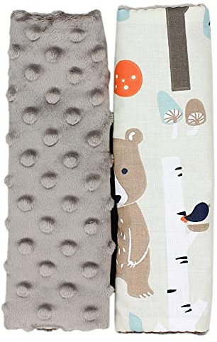 TupTam Kinder Auto Gurtschutz Gurtschoner 2er Pack, Farbe: Braun/Bär und Birke