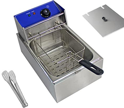 Electric Commercial Stainless Steel Chip Deep Fat Fryer Tank 10L 2500W with Lid