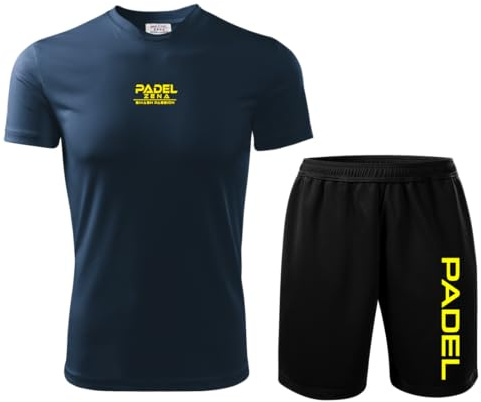ZENA Kit Padel T-Shirt Pantaloncino, Maglia Padel Tecnica Elasticizzata Traspirante Dry Fit per Allenamento, Abbigliamento Padel Uomo, Tinta Unita, Kit Action (XL, Blu Navy)