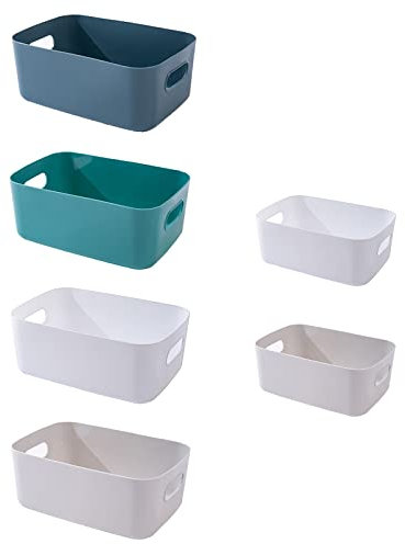 Spesh 6 Stück Aufbewahrungsboxen Kunststoff Aufbewahrungskorb Ordnungsboxen für Küche, Kinderzimmer,Badzimmer,Büro (Kalte Farbe)