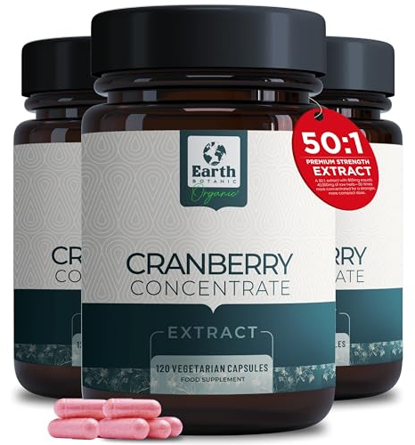 Earth BOTANIC Organic Cranberry Capsules High Strength | 120 Concentrated Pills Cranberry Extract Complex with Vitamin C Supplements