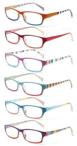 COJWIS 6 pack Lesebrille Blaulichtfilter Brille für Damen Federscharnier Lesehilfe Blendfreie UV Brille Leserbrille (Mehrfarbig, 3.50, x)