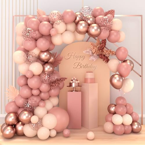 Luftballon Girlande Rosa, 83 Retro Rosa Luftballons Geburtstag Girlande mit Luftballons Rosegold, Luftballons Rosa Beige für Geburtstagsdeko Mädchen,Boho Hochzeit,Verlobung,Baby Shower,Babyparty Deko