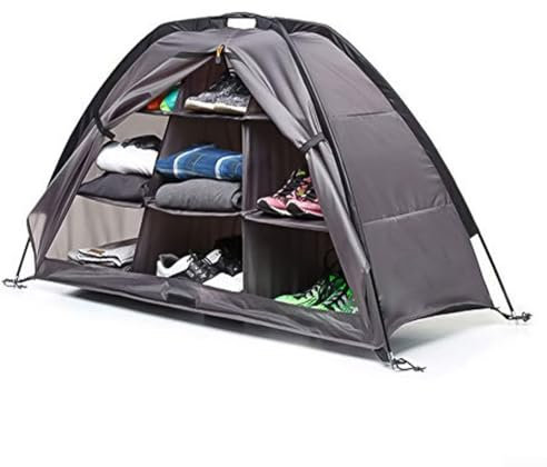 Outdoor Folding Camping Shoe Cabinet, Camping 9 Shelf Storage Organizer, Tent Clothes Organizer, 128 * 55 * 75cm(grey)