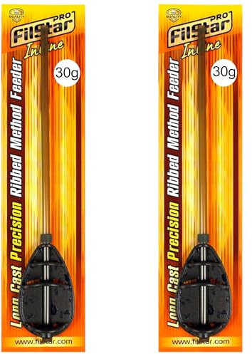 PRO FILSTAR Inline Long Cast Method Feeder Set 2 x 30g Futterspender - Ribbed Futterkorb - Karpfen Angeln Montage - Karpfenangeln Zubehör – Carp Fishing - Grundangeln - Angelnzubehör für Feederrute