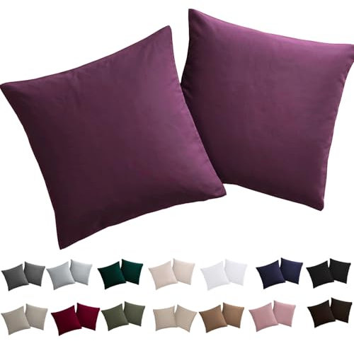 Soifox Kissenbezug 80x80 2er Set - Kopfkissenbezug 80 x 80 Lila 100% Mikrofaser bügelfrei & knitterfrei mit Reißverschluss
