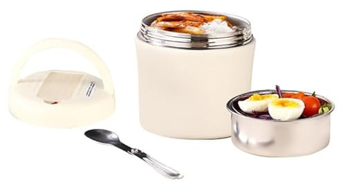 CEIEVER Termosbehållare för mat, termobehållare lunchlåda 1,2 l rostfritt stål isolerad behållarbehållare för varma rätter termoskål med lock termisk lunchlåda för måltider, soppa, frukt (vit)