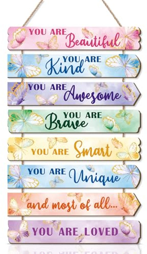 ANHUIB Butterfly Hanging Wall Plaque Inspirational Wall Art for Kids Watercolor Inspirational Positive Quotes You are Kind Baby Princess Nursery Room Wood Signs Motivational Decor