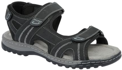 Urban Jacks Men's Triple Adjustable Straps Faux Leather Sport Trekking Hiking Sandals (Black, UK Footwear Size System, Adult, Men, Numeric, Medium, 9)