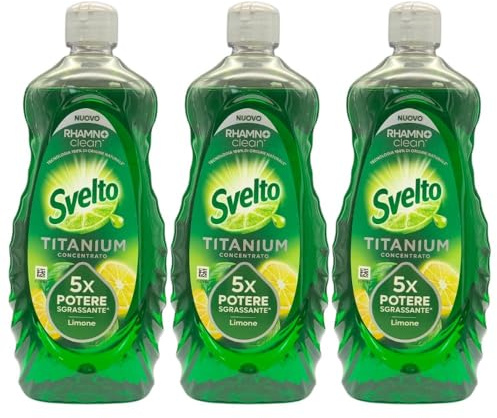 Detergente per Stoviglie a Mano, Titanium Concentrato, 5X Potere Sgrassante, 650ml, Disponibile in Varie Profumazioni (3 Unità, Limone)