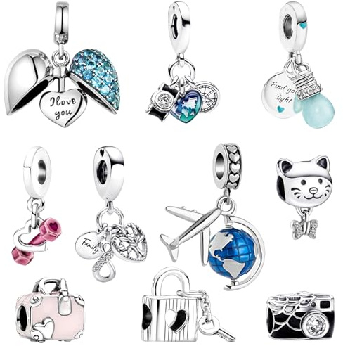 MLPKOI 10 Pezzi Charms per Bracciali, Charm Bead Ciondolo Donna, Compatibile con Braccialetti e Collane, Regalo di Gioielli Perfetto per Donne, Perfetto Regali per Mamma, Moglie, Ragazze e Adolescenti