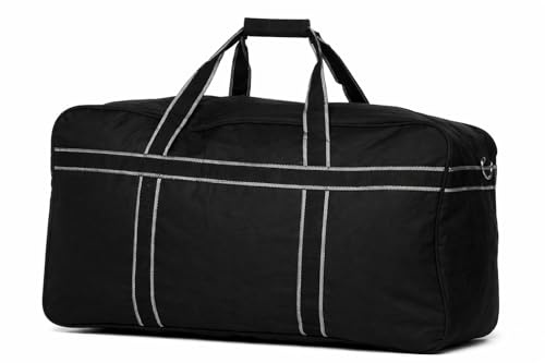 Sac de Voyage Pliable Grande Capacité 144L - 80 x 40 x 45 cm – Sac de Transport 23 kg en Polyester 600D Résistant avec Fond Rigide Amovible – Ideal pour Avion, Sport, Vacances (Bandes W&B)