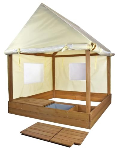 Meppi Sabbiera XXL con tetto e pareti laterali, utilizzabile in modo flessibile – sandbox in legno solido per bambini