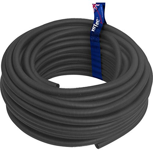 1STec 30m x 20mm Système de conduit isolant, cintrable, annelé. Câble Conduit Noir Cordon Gaine. Électrique Souterrain Antenne TV et fil téléphonique (30 Mètre)