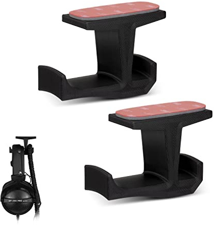 BRAINWAVZ BigJ Under Desk Headphone Stand (2 Pack) Hanger Holder Mount for Headphones, Gaming Headsets, Mobiles Accessories, Stick On, No Screws (Black)