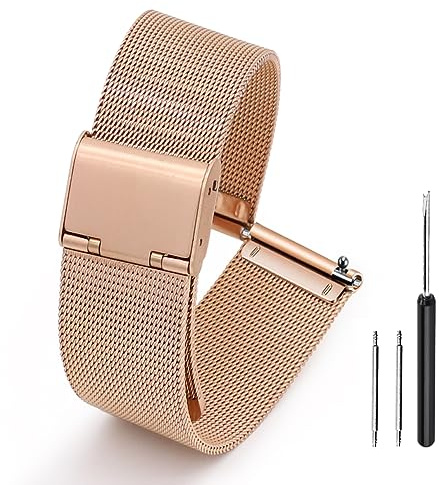 Adallor Klockarmband Metal 22mm 20mm 18mm Svart Guld Silver, Stål Nät Armband Armbandsur Klocka för Män och Kvinnor, Snabbfrigörande Klocka Band, Ersättningsband Watch Band med Verktyg Fjäderstänger