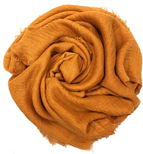 Shoes Lane Ladies Maxi Long Crinkle Frayed Edges Crimp Mix Cotton Scarf Hijab Shawl Wrap (Orange)
