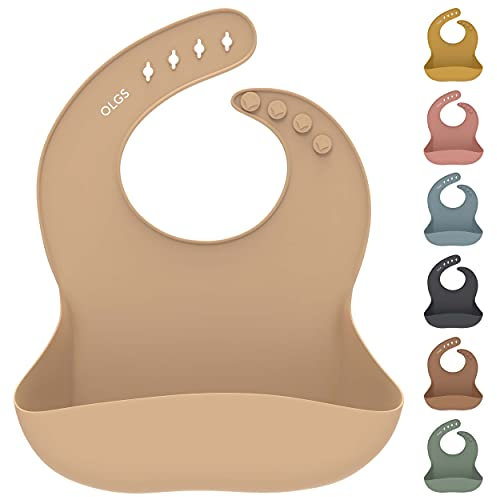 OLGS Silikon Lätzchen Baby Fütterlätzchen Babylätzchen mit Auffangschale | Silikonlätzchen für Jungen und Mädchen | BPA-Frei & Wasserdicht, Abwaschbar Cream | Ergonomisch Babylatz Latz für Kleinkinder