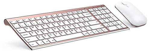 seenda WGJP-031B Wireless Keyboard Mouse Set, Ultra Thin Compact Rechargeable Aluminum Silent Computer Keyboard & Mouse Combo UK QWERTY Layout for Office, Home, Business, Rose Gold