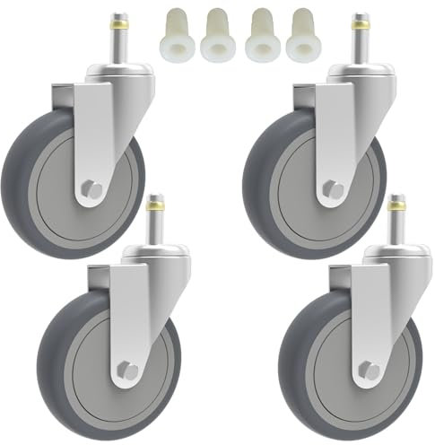 RILIDRI 4-Inch Swivel Stem Caster, 7/16-Inch Stem Diameter Rubber Wheel, Heavy Duty TPR Replacement Wheels for Rubbermaid Mop Bucket Cart Grill Casters Shop Vac Wheels- 4 Pack