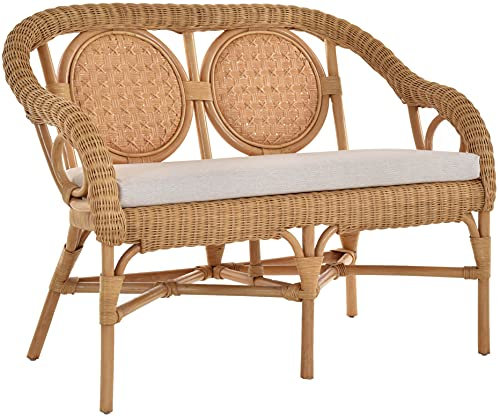 Krines Home Zweisitzer Rattanbank Medaillon Wintergarten 2er Küchenbank Natur Rattan Bank Küchenbank (Honig)