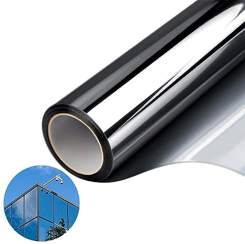 Finestra Pellicola di Vetro Riflettente Statico Anti UV ，Pellicola Specchio da Finestra Riflettente Monodirezionale 99% Anti-UV Controllo del Calore, Adatto per Ufficio Casa, Argento 30 * 300cm