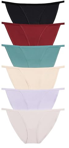Nabtos Women's String Bikini Panties Nylon Sports Silky Underwear Low Rise Cotton Liner Pack 6