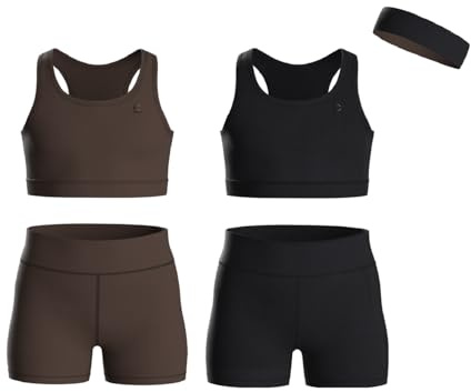 Essenclo Girls Clothing Athletic Sets Sleeveless Crop Tank Tops & Bike Shorts Cheer, Gymnastics, Volleyball Size 3-16 (5 Pcs) - E2108 - Set-7-9-10