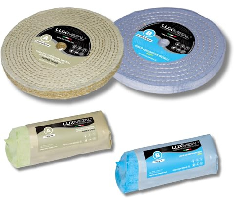 Lux Metal - Kit 2 Disques de Polissage de 250 mm et 2 Pâtes Abrasives de 700 gr - Pour Aluminium, Fer, Acier Inoxydable, Bronze, Marbre - Polissage Métallique Efficace