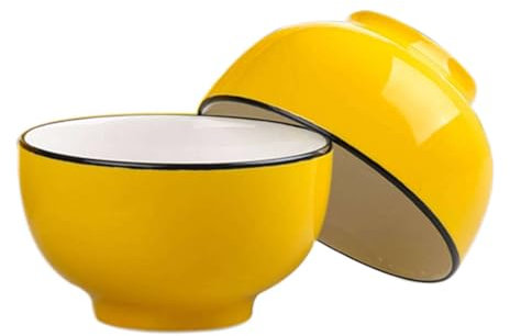 TYMYYS/Ceramic Cereal Bowls Set, 400ml Breakfast Bowls, Ceramic Soup Bowls, Rice Bowl Microwave Safe-Yellow-Set of 2