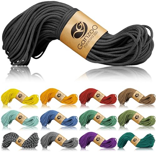 Ganzoo Paracord 350 rep 2,5 mm typ 1 30 m, svart, slitstarkt kärnmantelrep med mantel av nylon/polyester och kärna 100% nylon, för armband, hundhalsband och hundkoppel, knutar och flätning