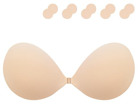 Lnmyic Reggiseno Invisibile Reggiseno Adesivo Coppe Adesive Seno Push Up Riutilizzabile Silicone Adesivo Push Up Invisibile Sticky Bra (IT, Taglia della Coppa & Taglia della Fascia, C, Beige)