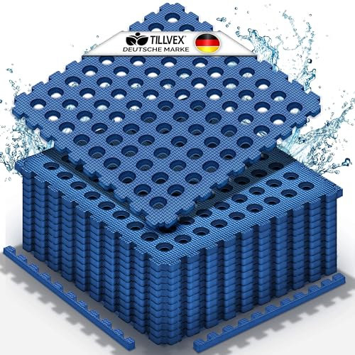 tillvex® Tille de protection pour piscine 12 pièces avec trous 51x51 cm | Tapis de protection pour piscine et bassin | Tapis de piscine pour extérieur | Sous-couche de protection thermique pour