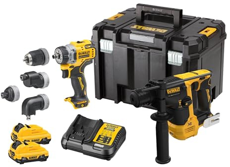 DEWALT 2 Werkzeuge 12 V XR (DCD703 + DCH072) Brushless + 2 Akkus 3 Ah + Ladegerät + Koffer T-STAK - Dewalt - DCK2101L2T-QW